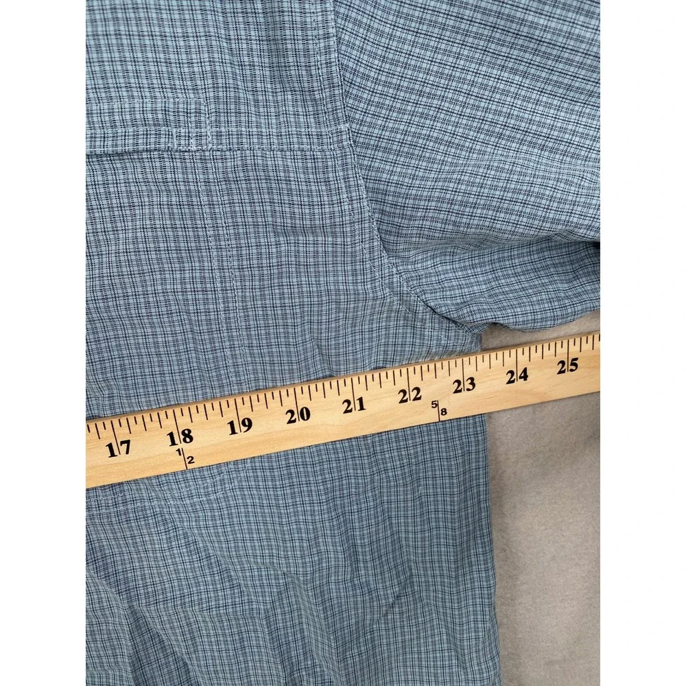 The North Face Mens Blue Grid Short Sleeve Vented Hiking Button Up Shirt Large